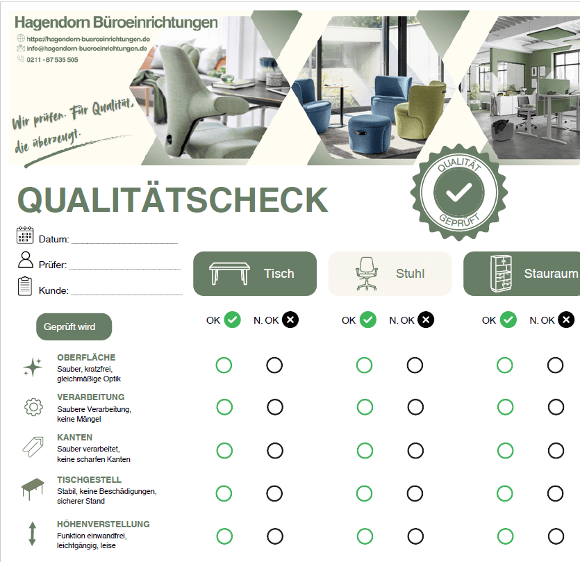 Qualitäts-Check Das Bild zeigt einen Ausschnitt aus unserer Checkliste für den Qualitäts-Check.